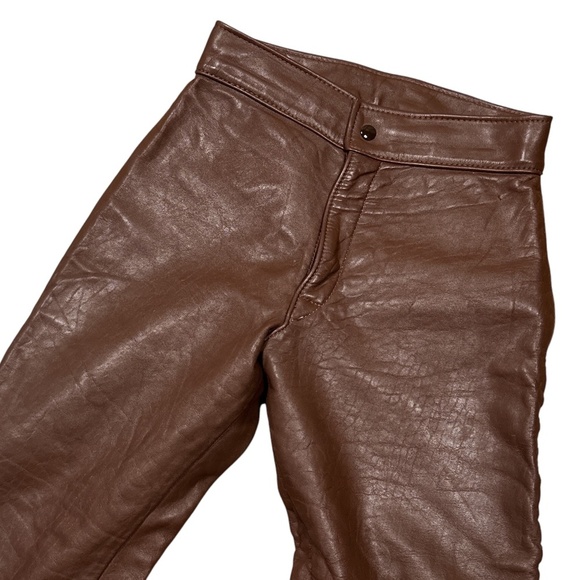 Vintage Bates of California Brown Leather Satin Lined Straight Pants Womens 28 - Picture 3 of 15